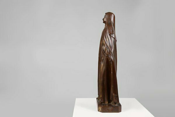 photo for sale Large Holy Maria Statue In Bronze Painted Plaster, Belgium, 1930s
