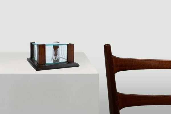 Art Deco Jewelry Box In Facet Cut Glass And Oak, 1930s photo furniture