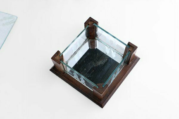 photo for sale Art Deco Jewelry Box In Facet Cut Glass And Oak, 1930s