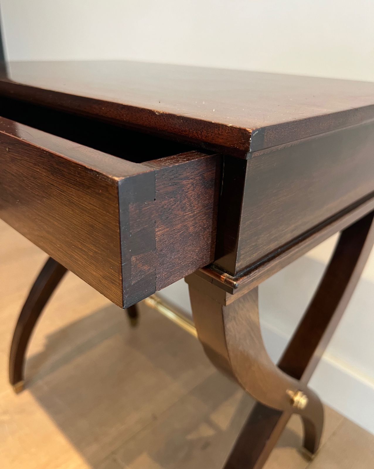 Neoclassical Style End Table In Mahogany And Brass In The Style Of Maison Jansen photo vintage