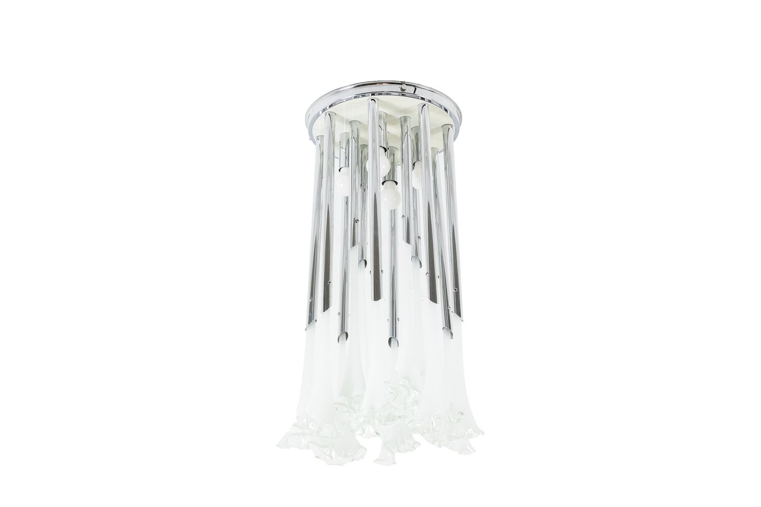 Chandelier In Murano Glass And Chrome Metal. 1970s.
