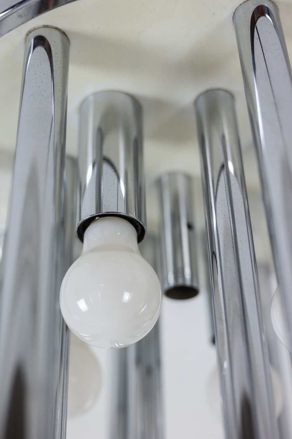 Chandelier In Murano Glass And Chrome Metal. 1970s. photo Lighting