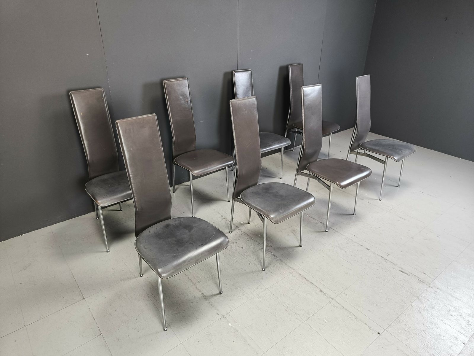 Vintage Dining Chairs By Giancarlo Vegni For Fasem, Set Of 8, 1980s photo for sale
