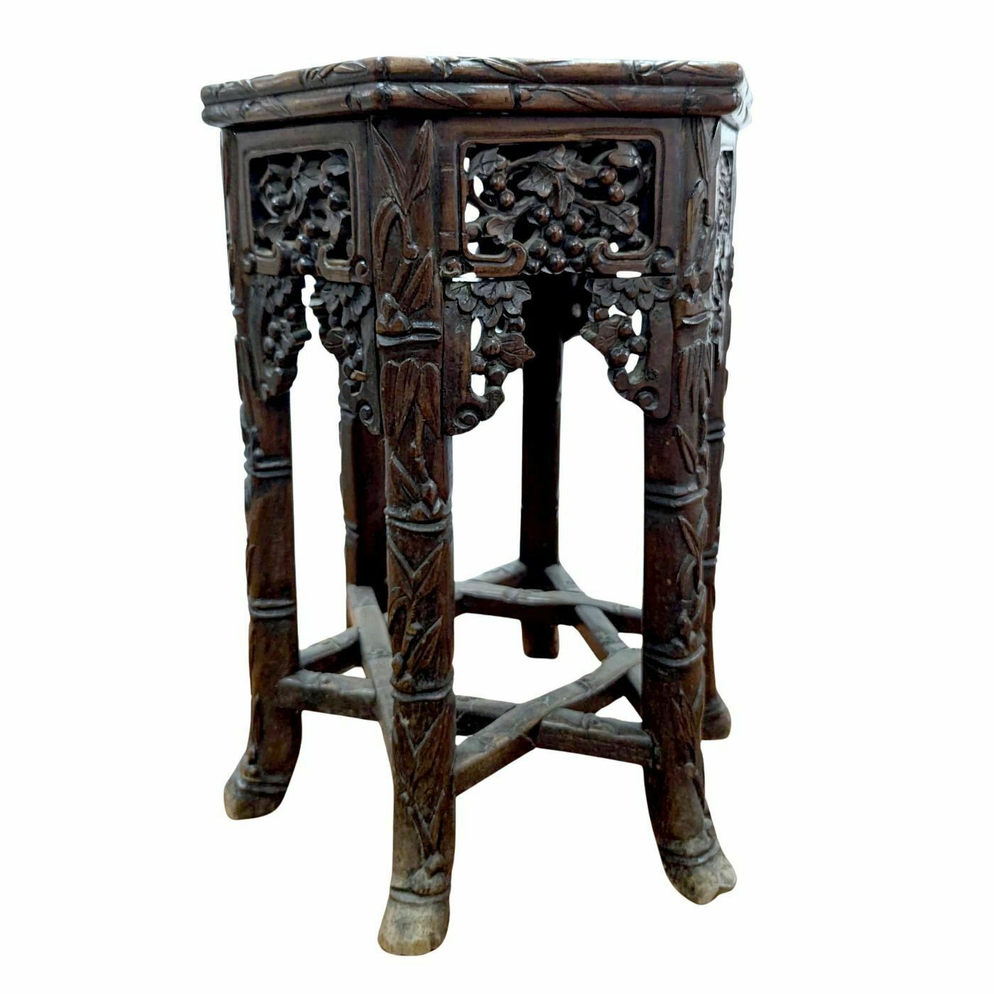 Asian Exotic Wood Stool From The End Of The 19th Century