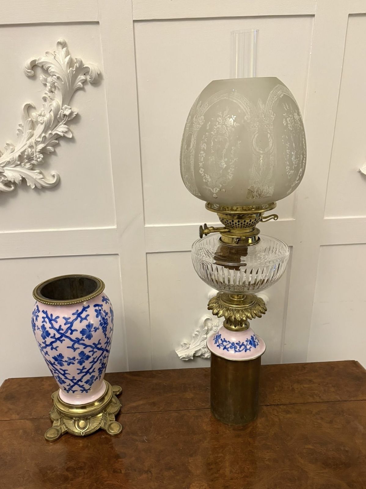Unusual Outstanding Quality Large Antique 19th Cenutry Porcelain Oil Lamp photo 1295.0