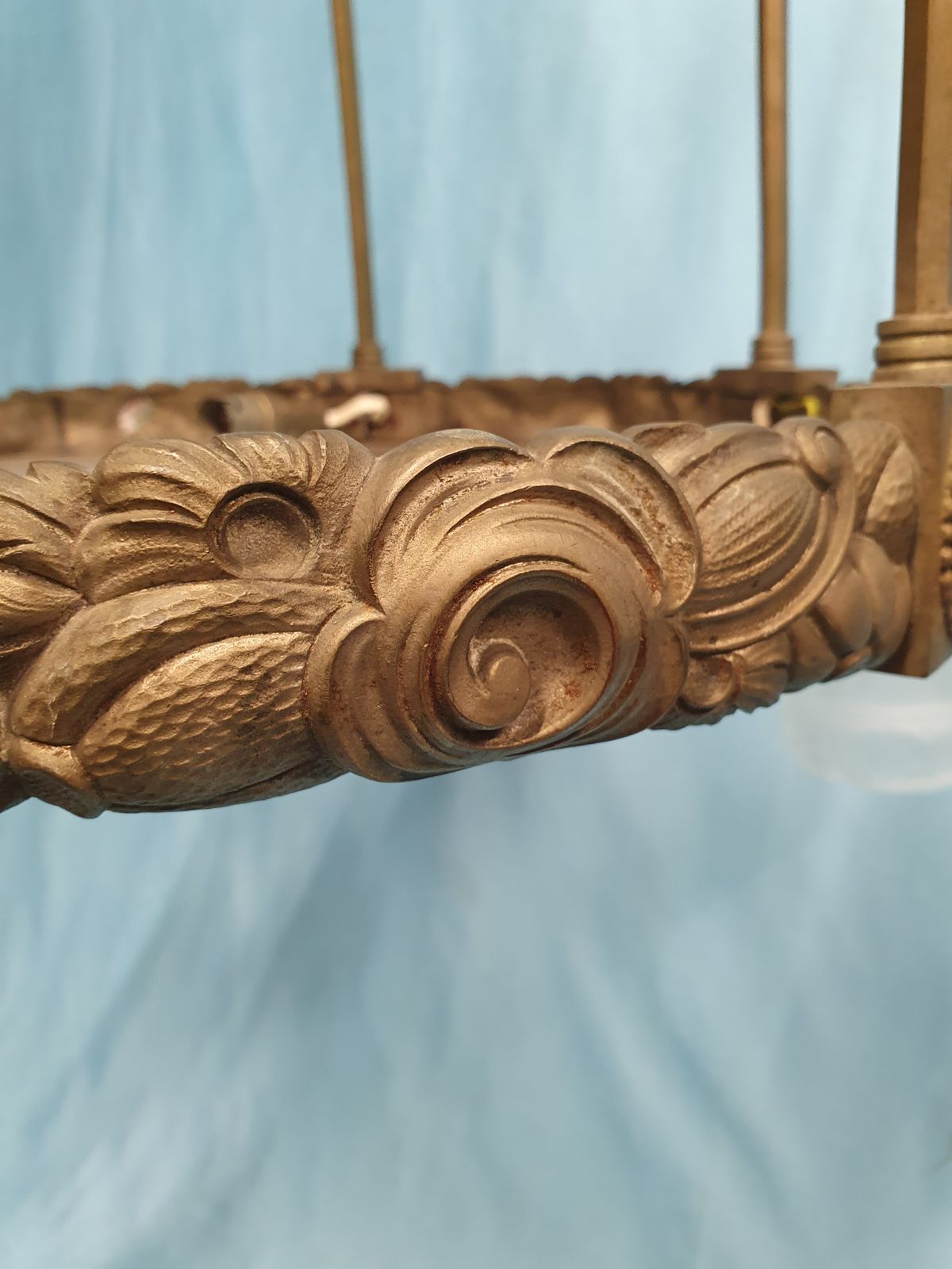 Early 20th Century Pair Of Large Brass Hall Lights With Glass Shades 26" photo 1900.0