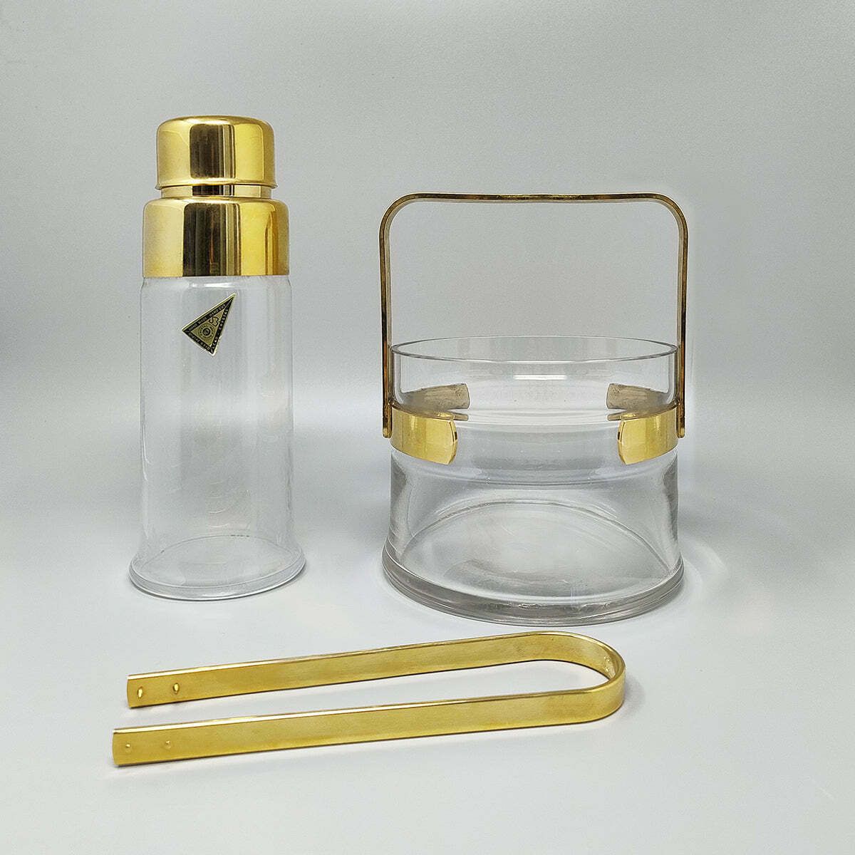1970s Gorgeous Cocktail Shaker With Ice Bucket By Dorval In Gold Plate 24k And Crystal. Made In Italy photo furniture