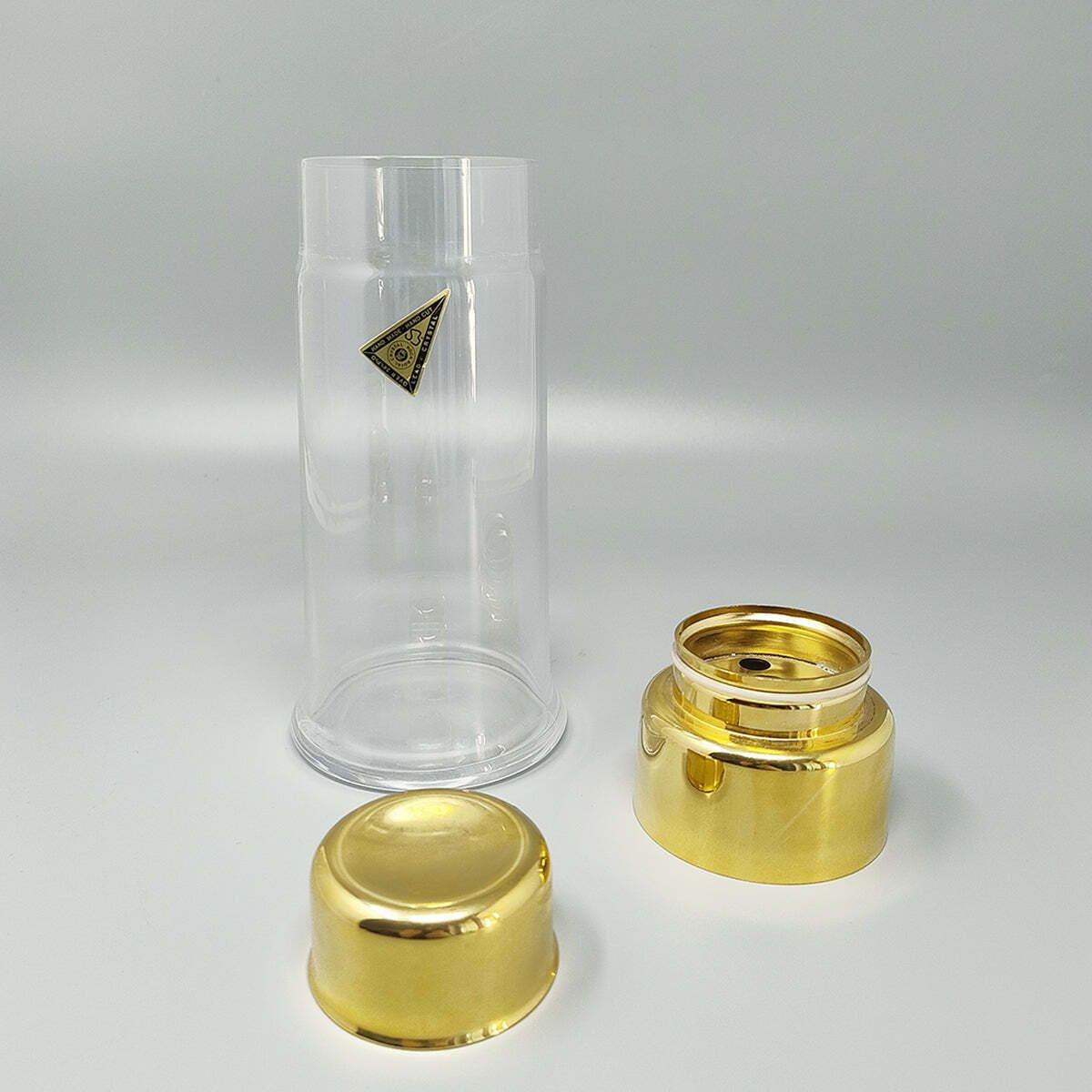 1970s Gorgeous Cocktail Shaker With Ice Bucket By Dorval In Gold Plate 24k And Crystal. Made In Italy photo 458.0