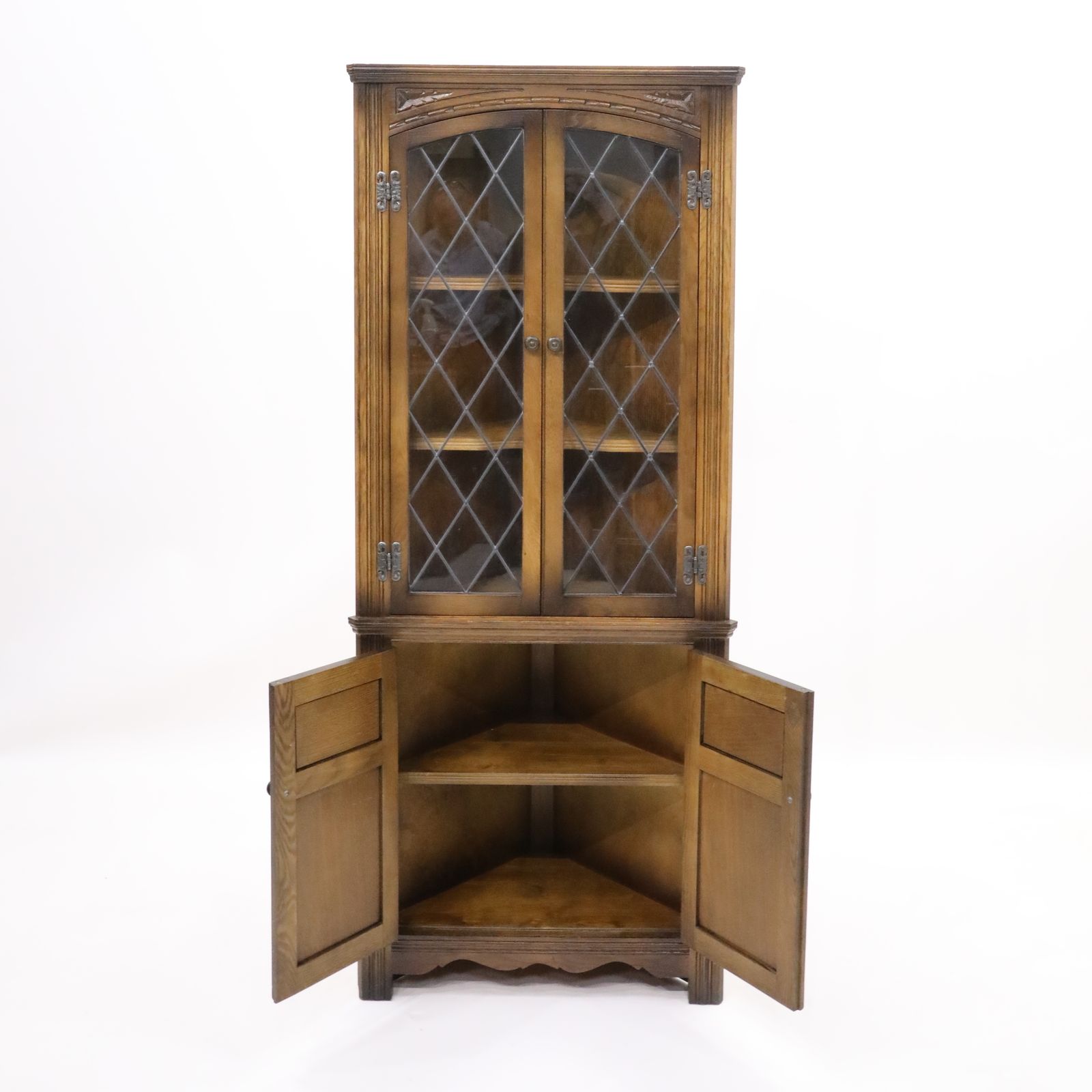 Furniture Old Charm Corner Display Cabinet With Leaded Glass Light Oak Free Uk Delivery* photo
