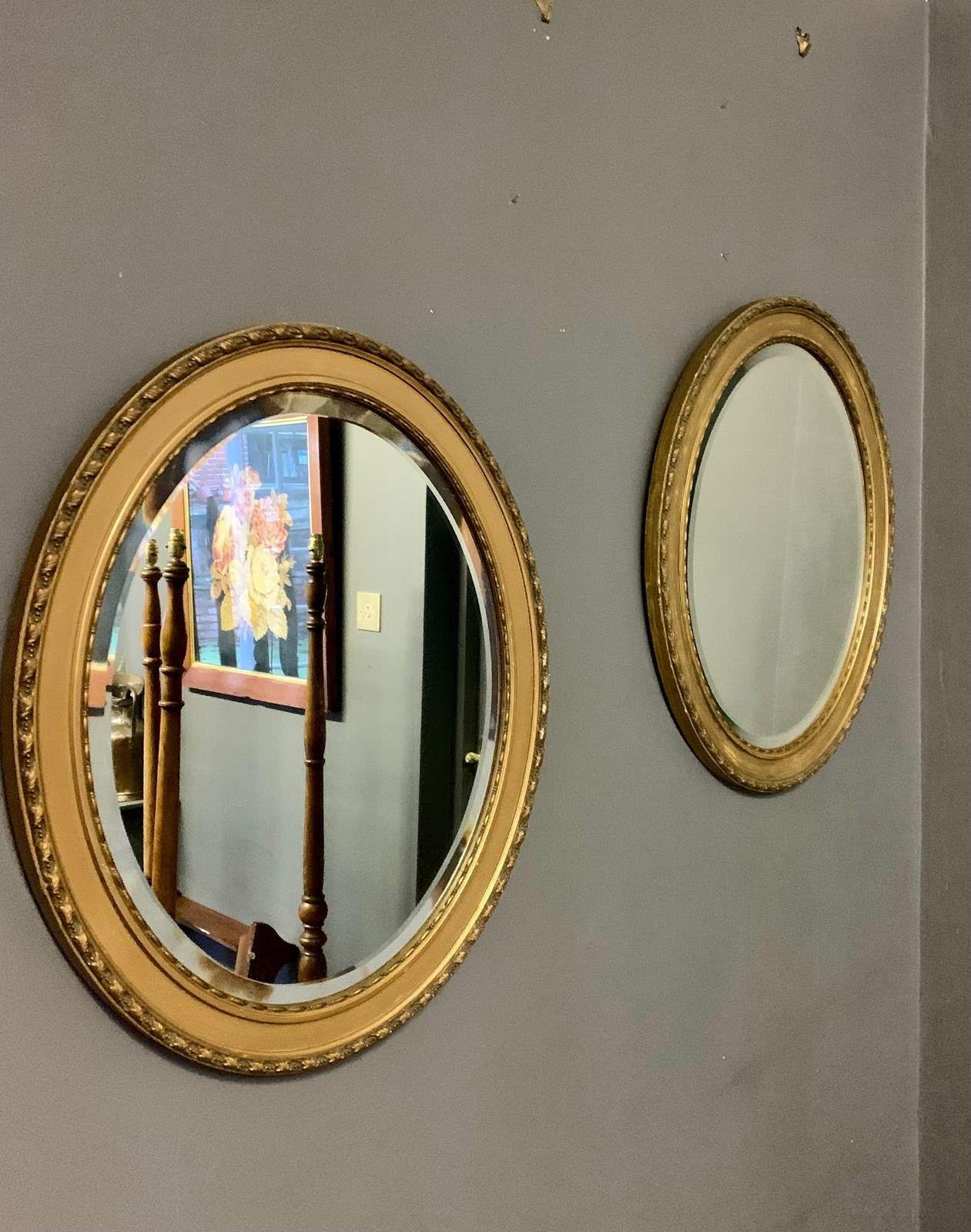 Pair Of Antique Gilt Framed Oval Mirrors photo furniture