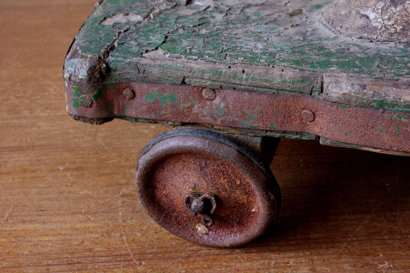 photo for sale Antique Wooden Folk Art Cow Trolley. Rustic French Butchers Shop Display.