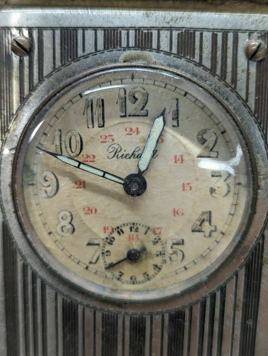 Early 20th Century Art Deco Travel Clock In Silver Plated Bronze photo for sale