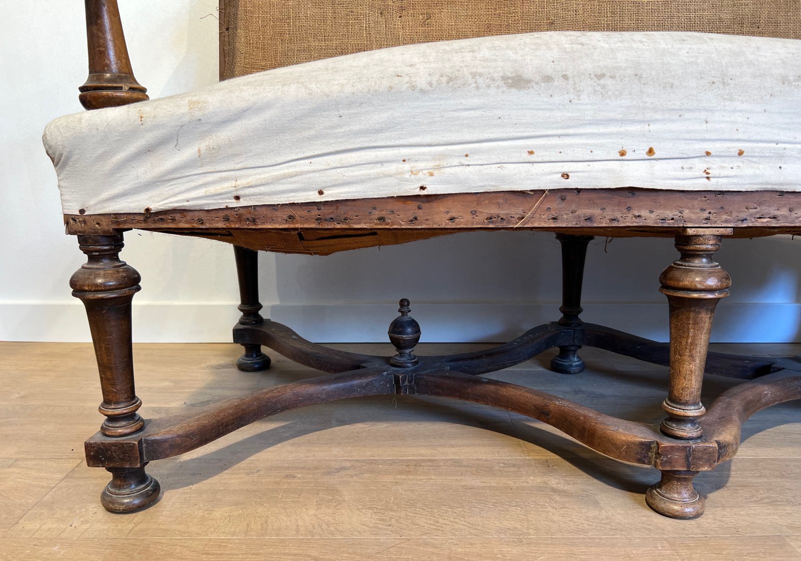 Louis XIII Style High Back Walnut Sofa photo vintage