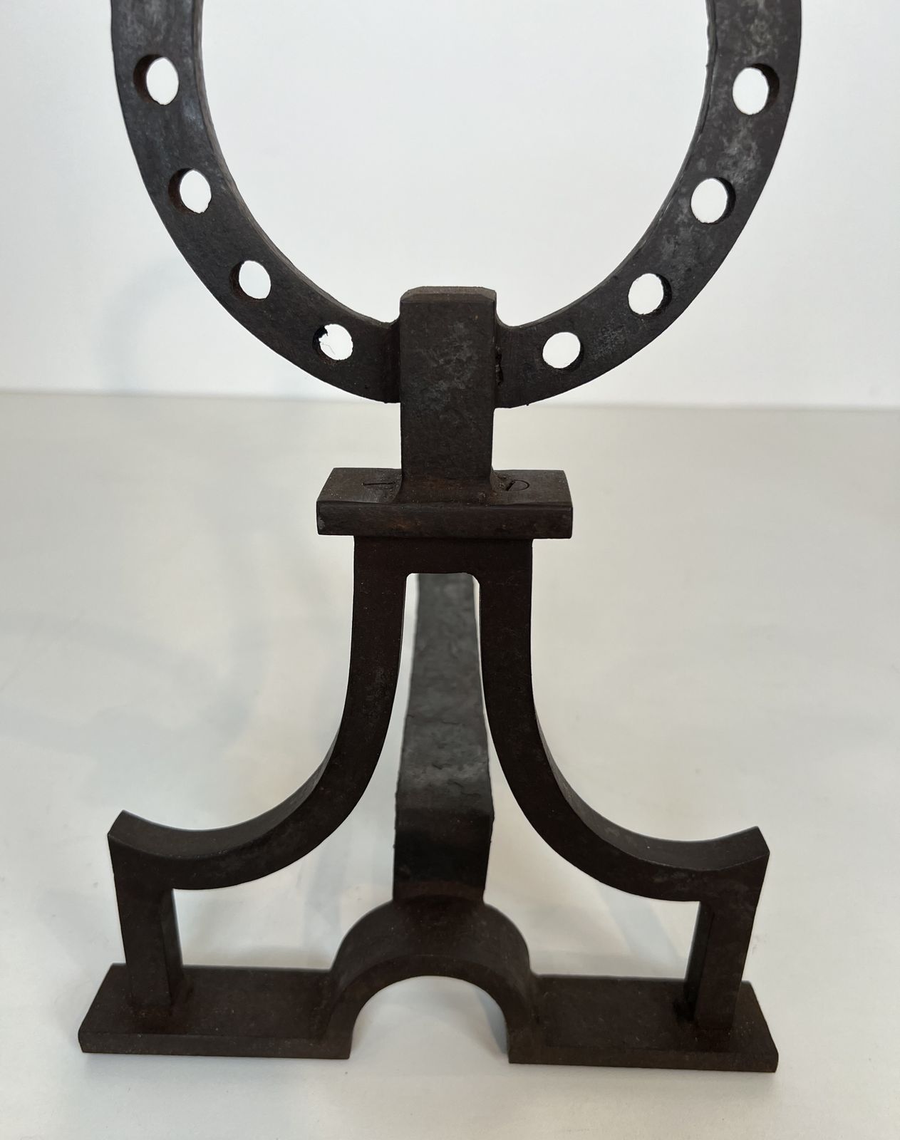 photo for sale Pair Of Modernist Wrought Iron Andirons In The Style Of Gilbert Poillerat