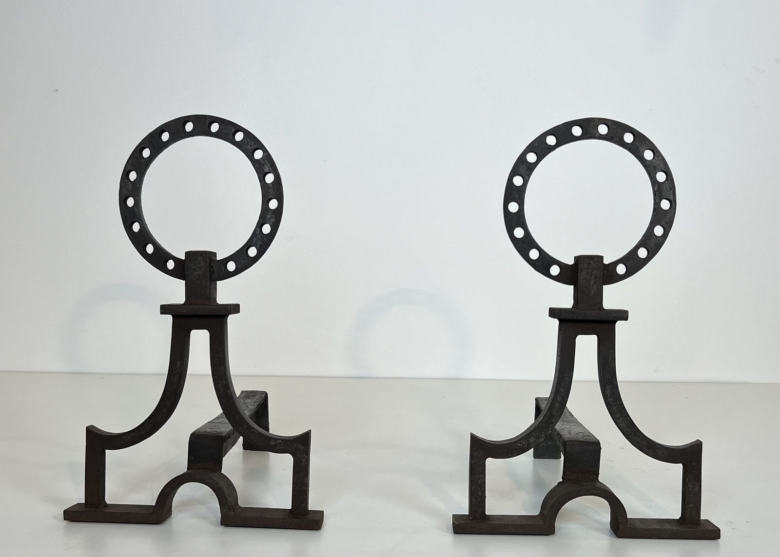 1850.0 Pair Of Modernist Wrought Iron Andirons In The Style Of Gilbert Poillerat photo
