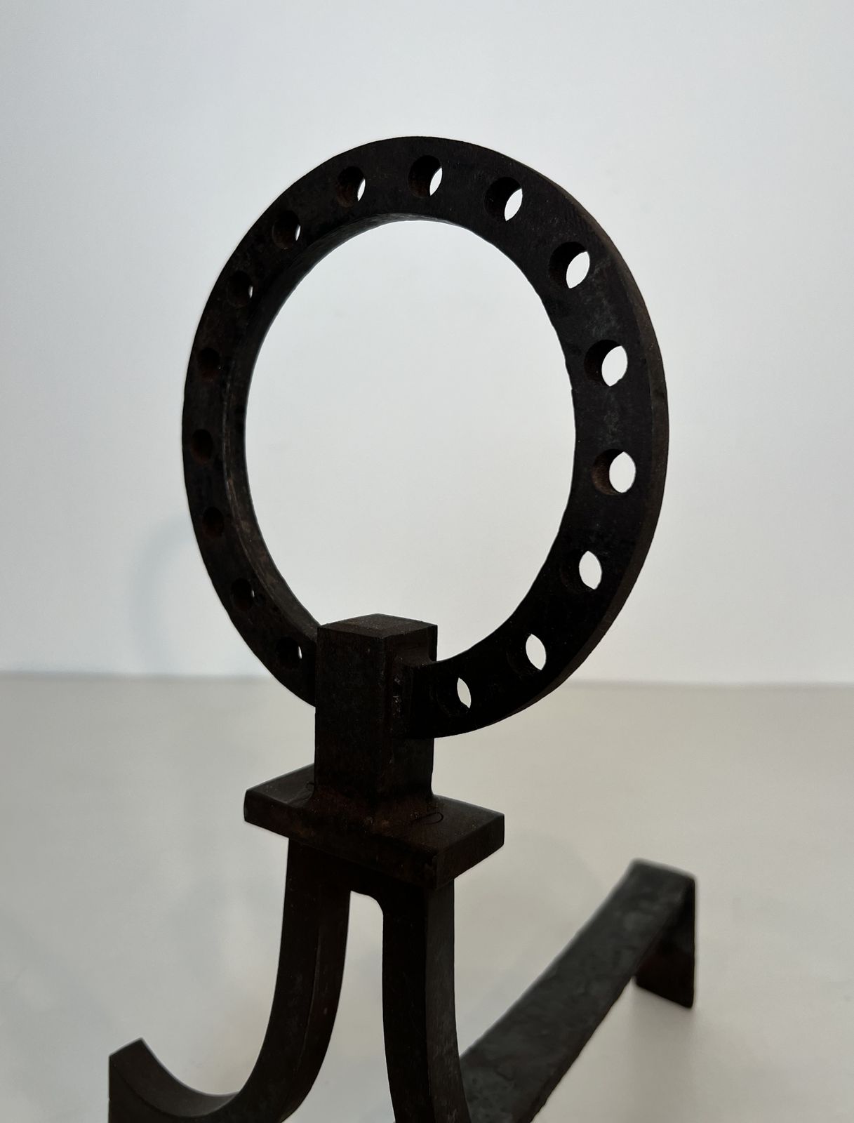 photo vinterior Pair Of Modernist Wrought Iron Andirons In The Style Of Gilbert Poillerat
