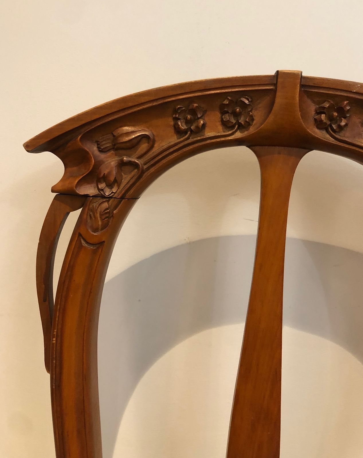Set Of 4 Cherry Wood Chairs Decorated With Flowers And Plants From The Art Nouveau Period photo vintage