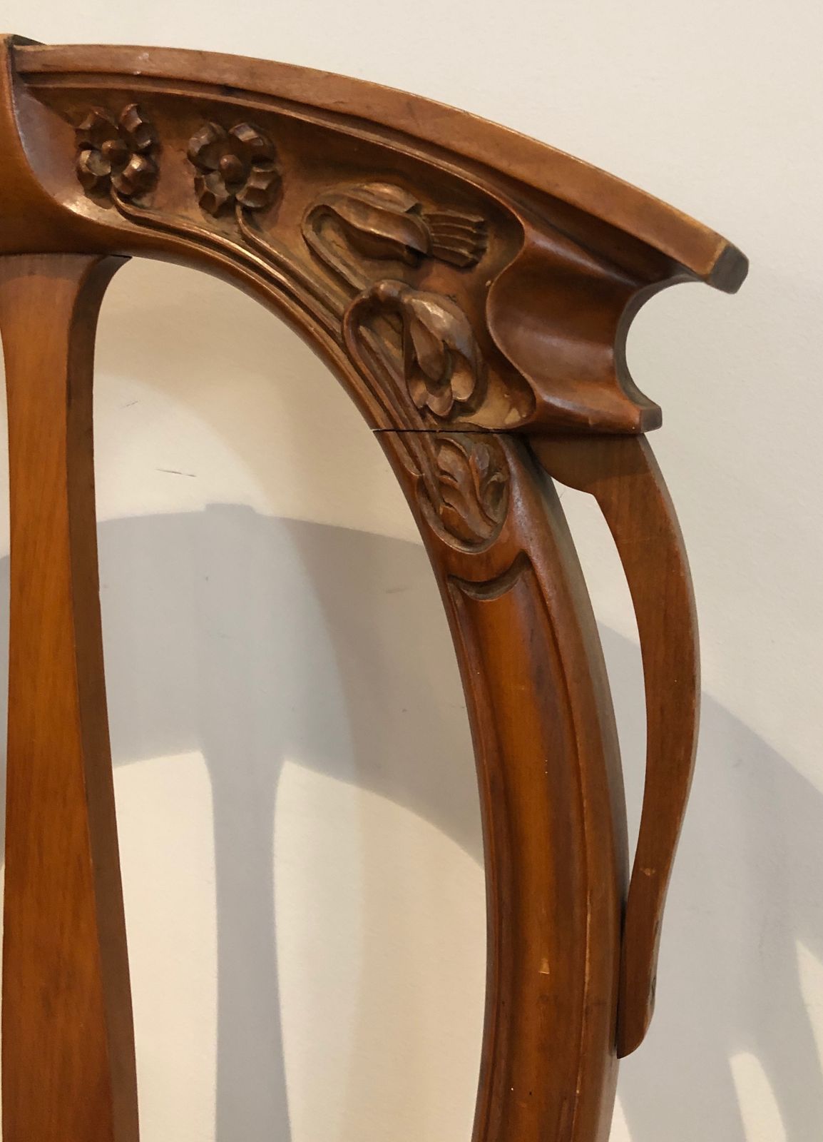 photo for sale Set Of 4 Cherry Wood Chairs Decorated With Flowers And Plants From The Art Nouveau Period