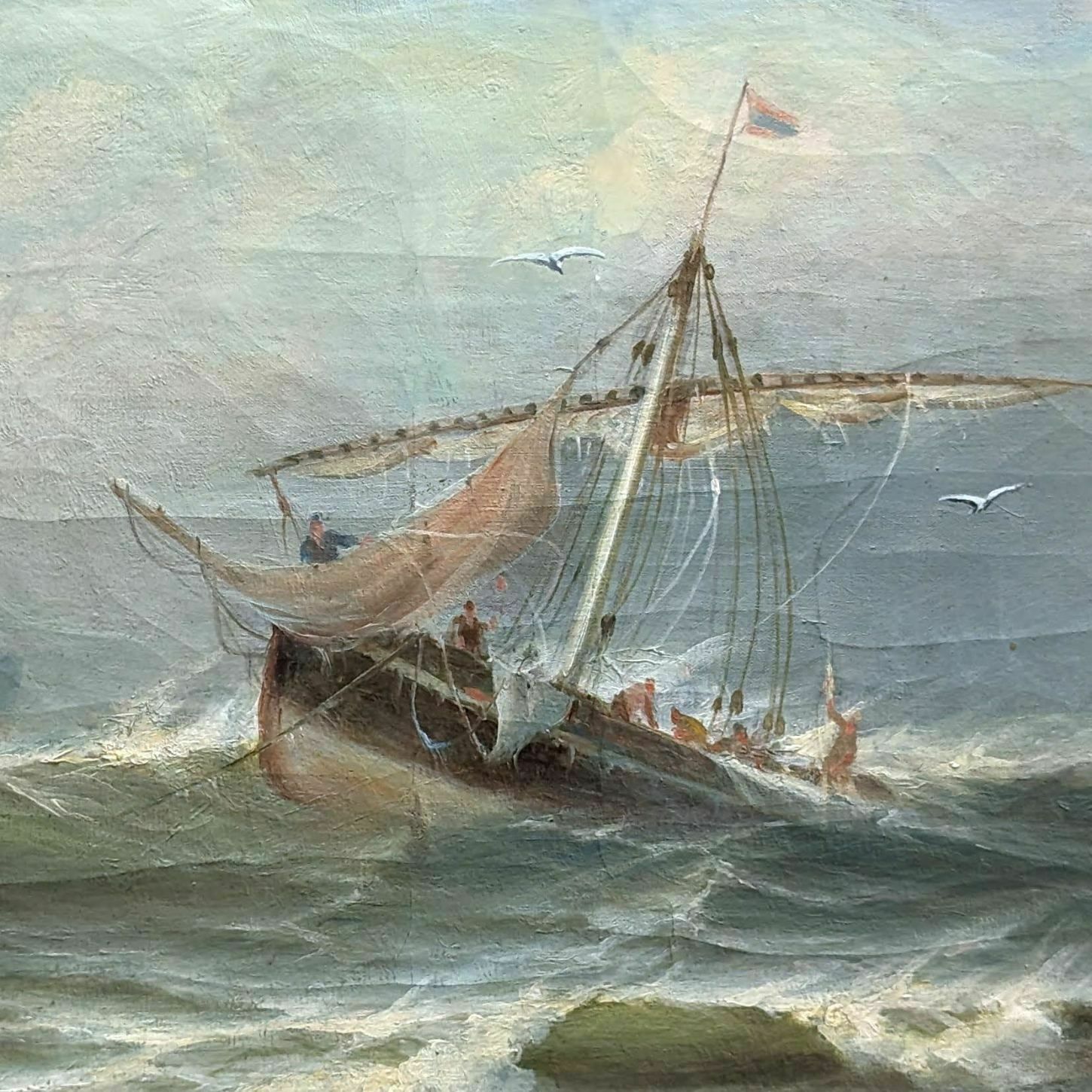 Marine Xixth Oil Painting On Canvas By F. Gautier photo Art