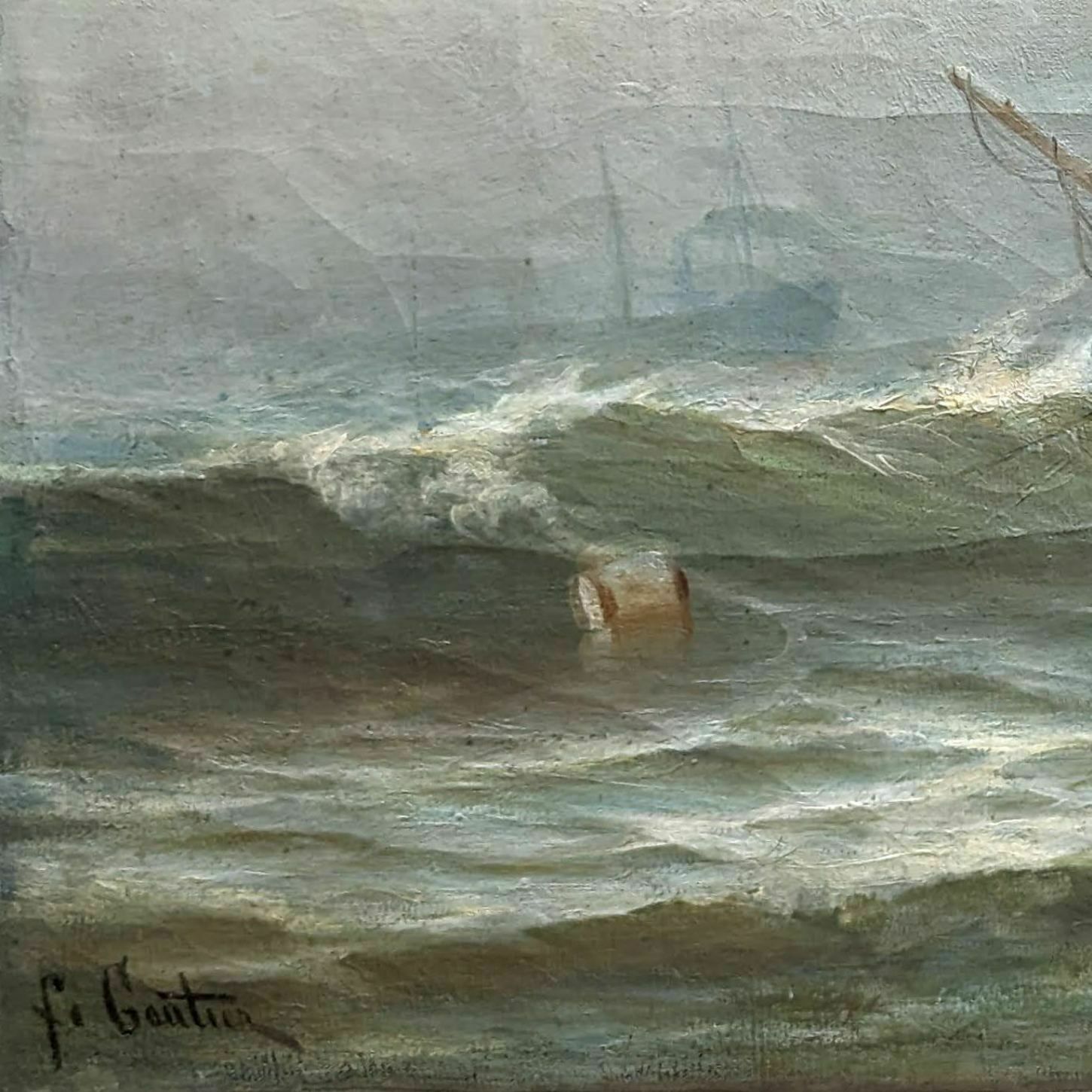 Marine Xixth Oil Painting On Canvas By F. Gautier photo vinterior