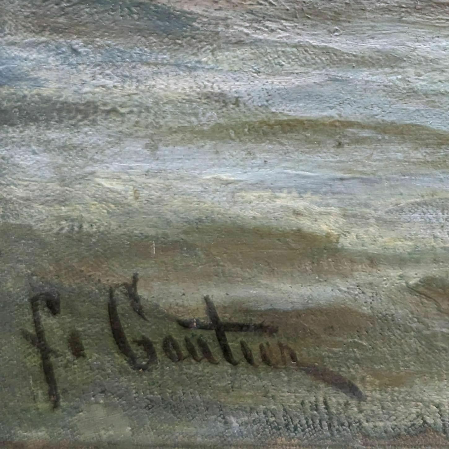 photo for sale Marine Xixth Oil Painting On Canvas By F. Gautier