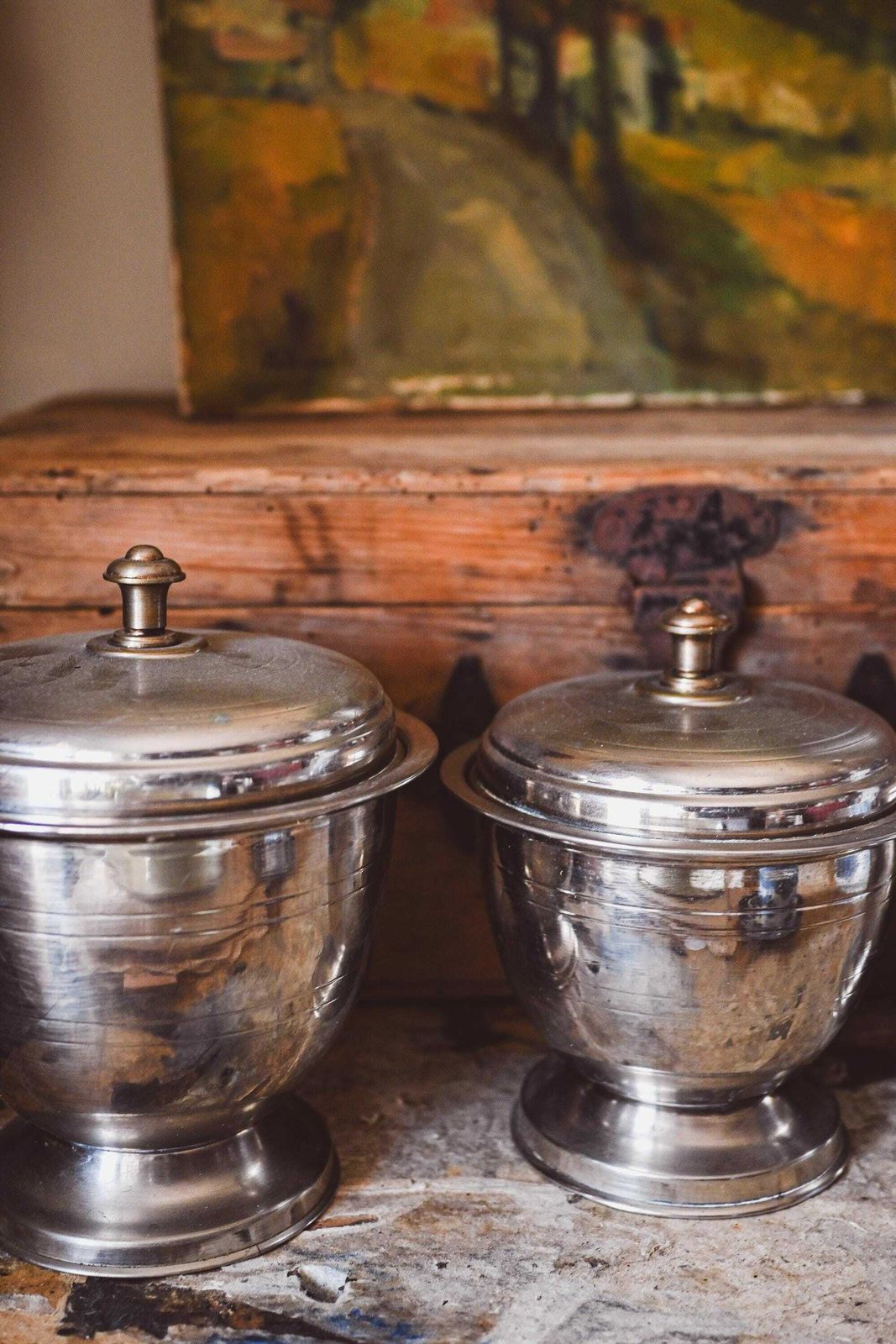 Vintage Trio Of Steel Containers With Lids photo furniture