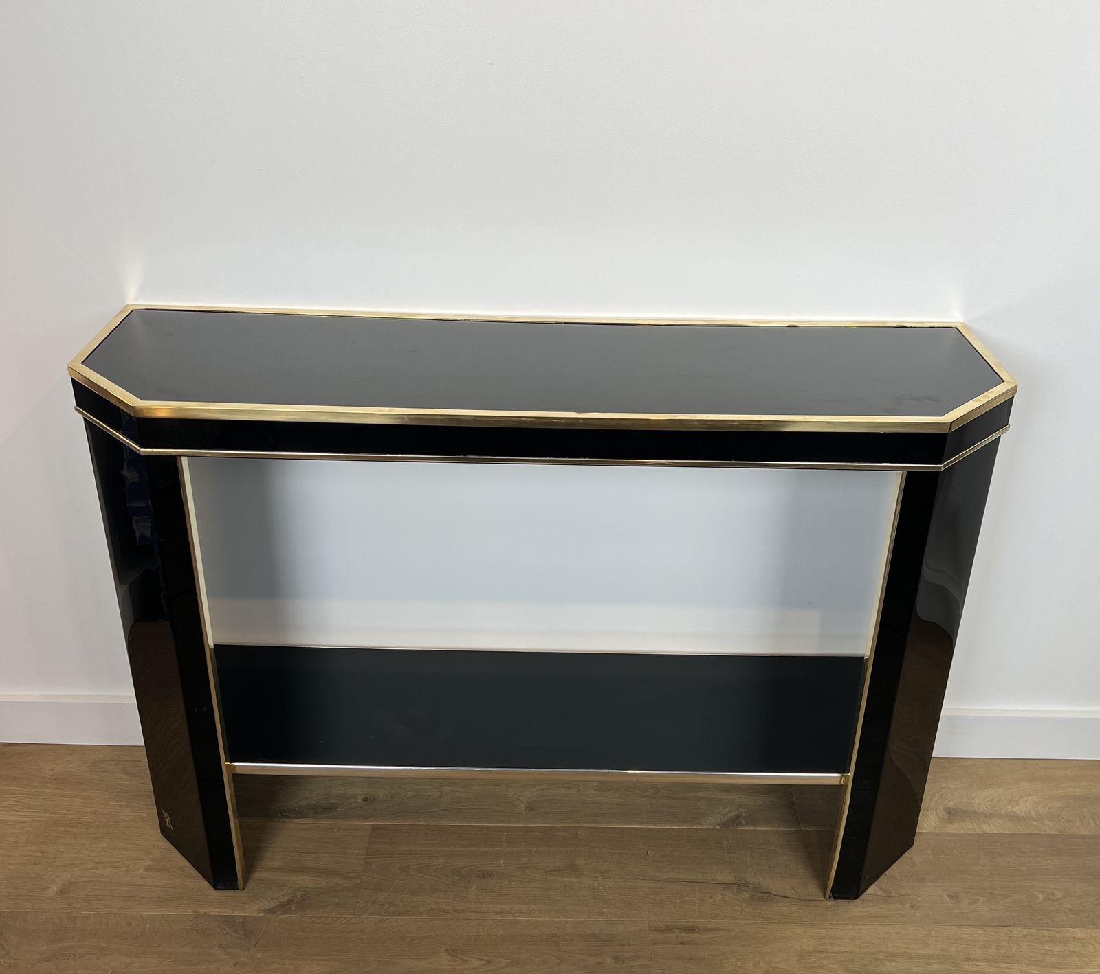 4000.0 Console In Black Lacquer And Gold Metal Signed Jean Claude Mahey photo