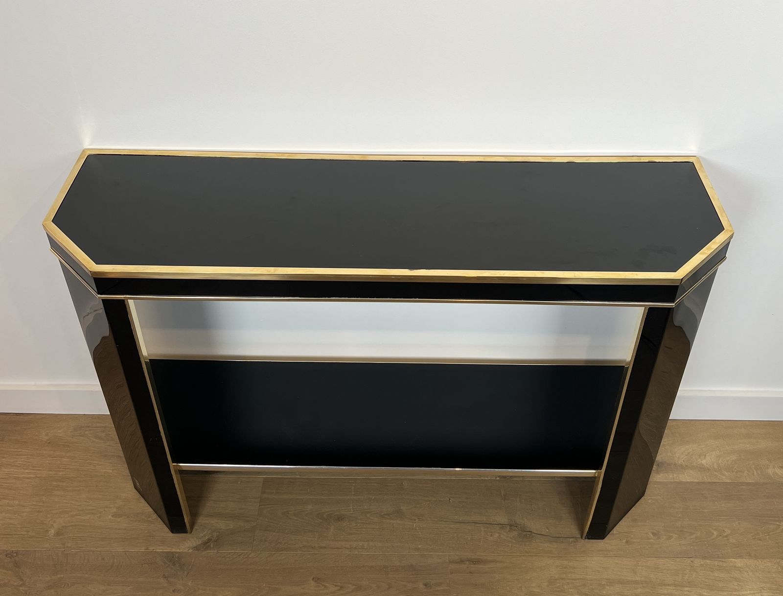 photo vinterior Console In Black Lacquer And Gold Metal Signed Jean Claude Mahey