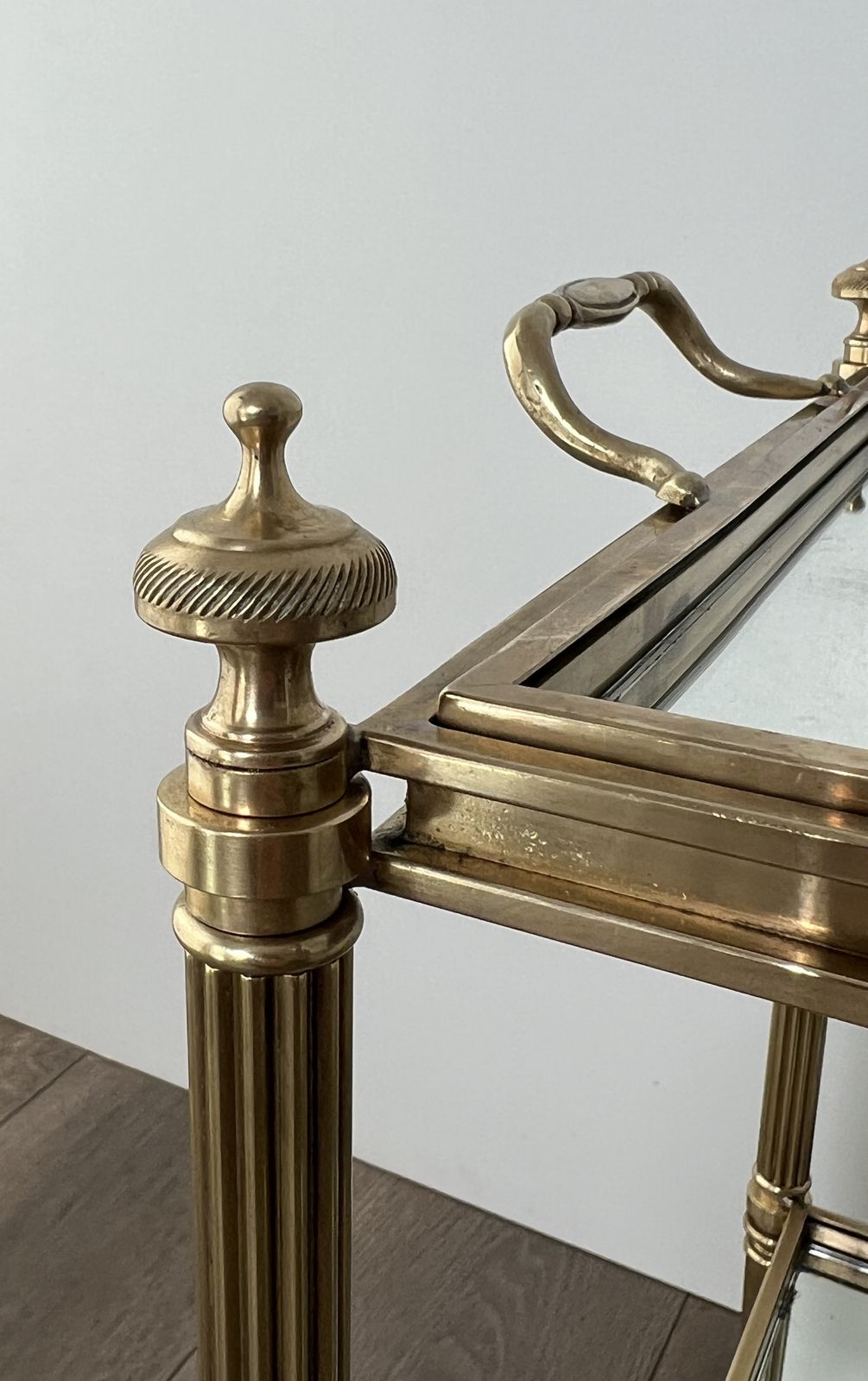 photo for sale Rare Pair Of End Tables Forming Rolling Tables With Removable Top Trays From Maison Jansen