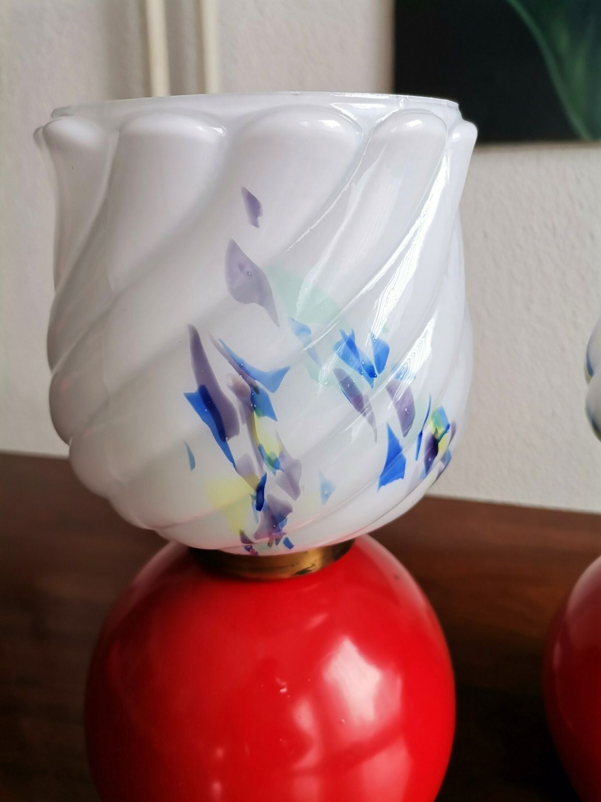 Pair Of Vintage Painted Bedside Lamps / Glass & Metal Table Lamp With Round Base / 60s 70s Yugoslavia / Mid Century Modern Lights photo Lighting