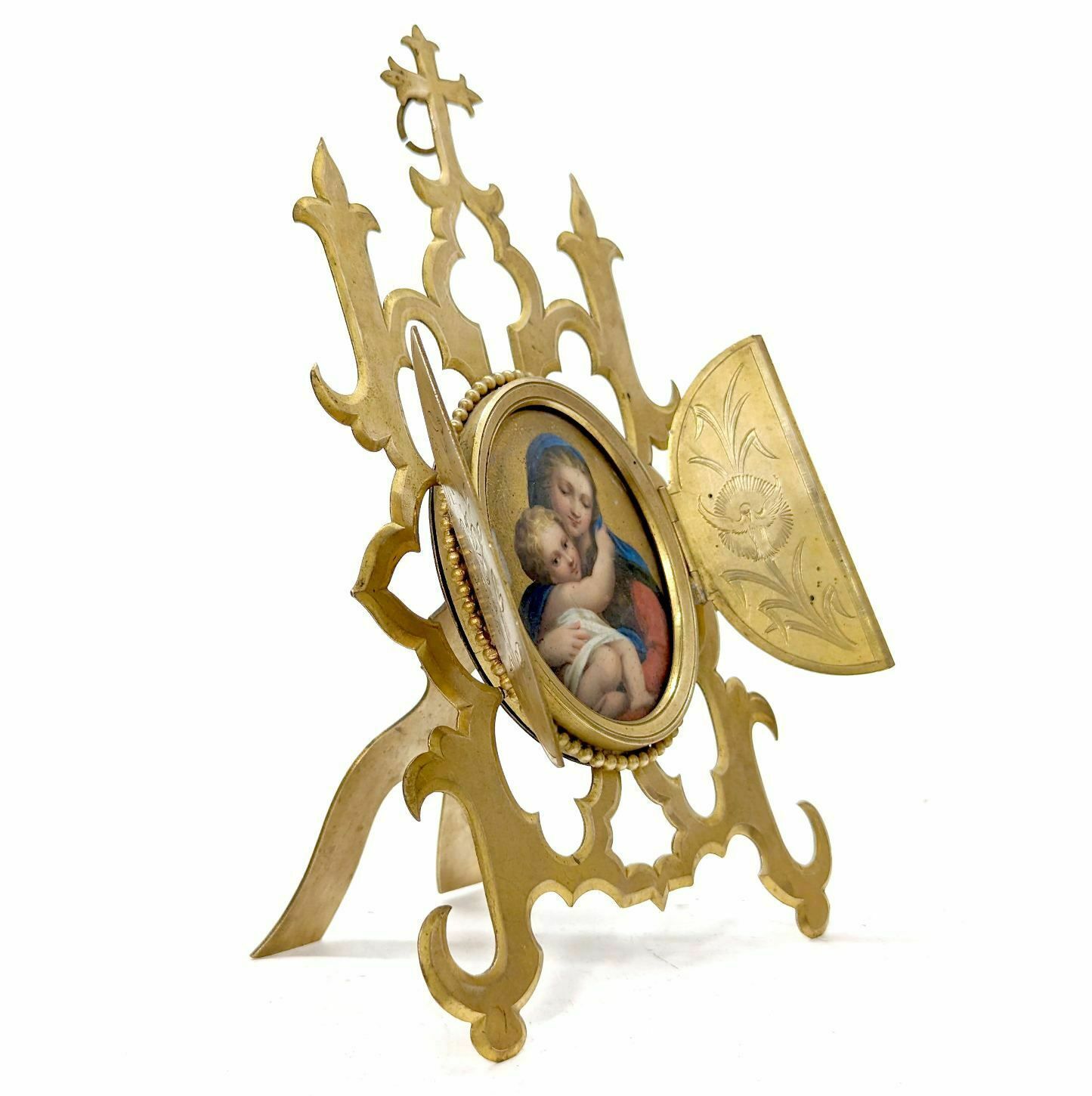 Religious Painting On Ceramic Virgin Mary 19th Century photo furniture