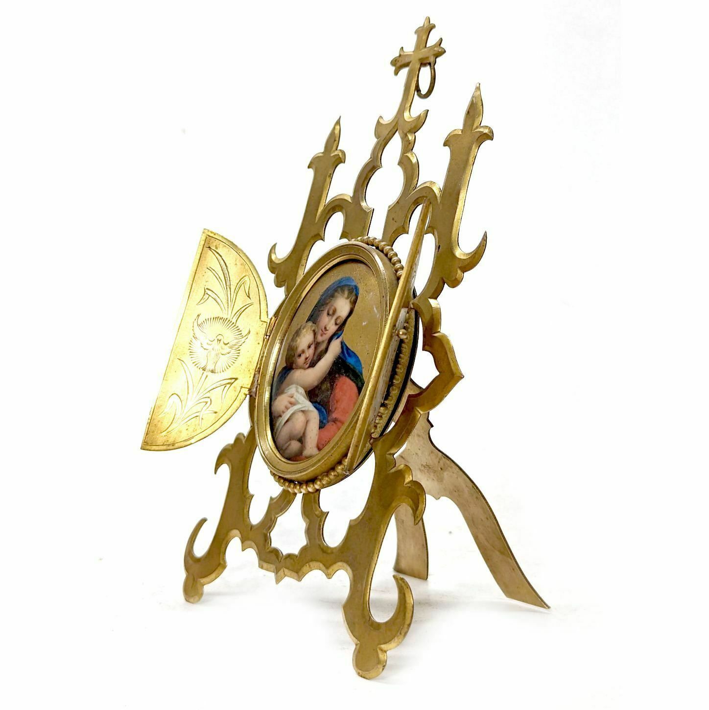 Religious Painting On Ceramic Virgin Mary 19th Century photo for sale
