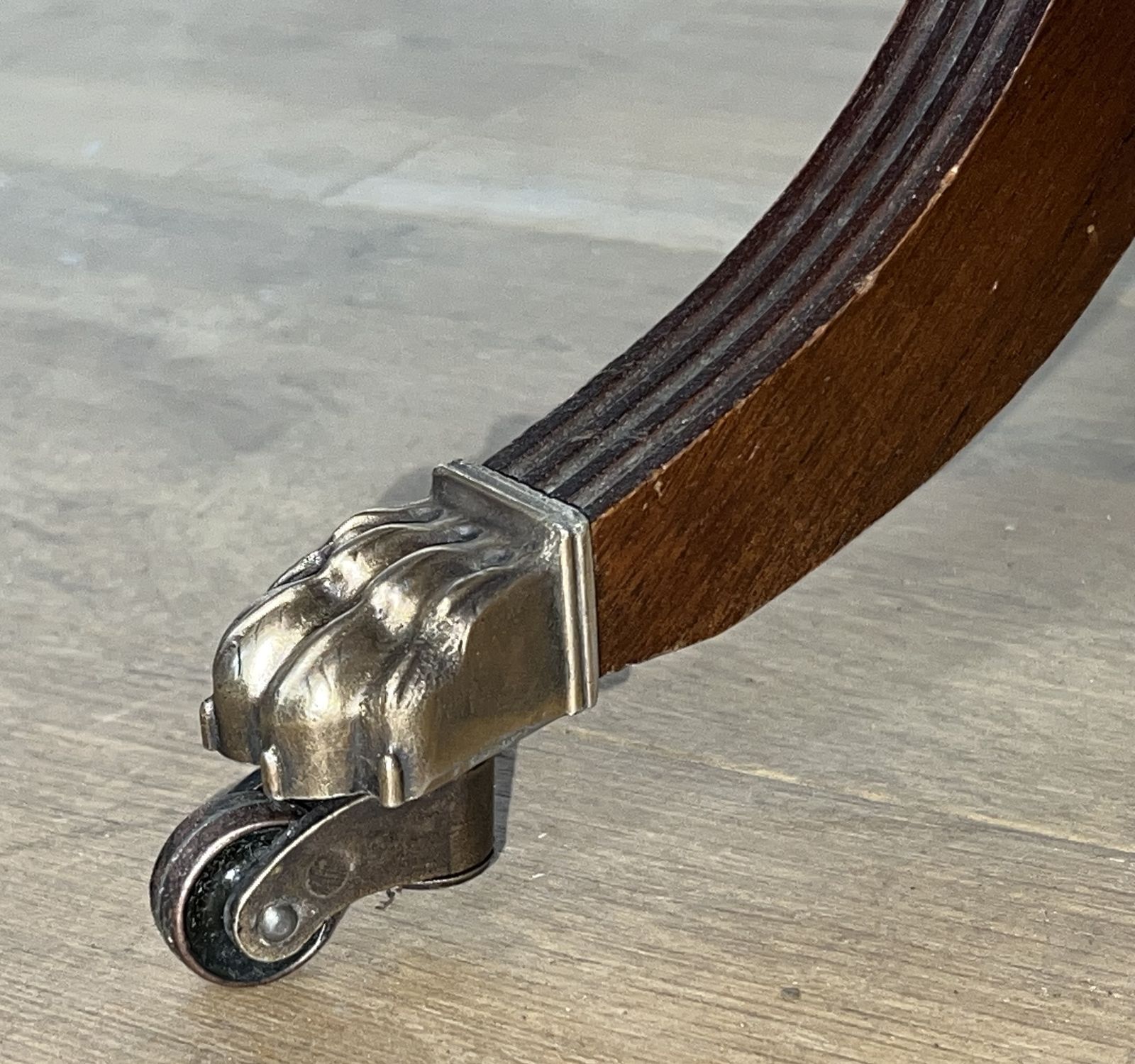 Neoclassical Style Coffee Table In Mahogany, Bronze Claw Legs And Green Leather Tops photo vintage