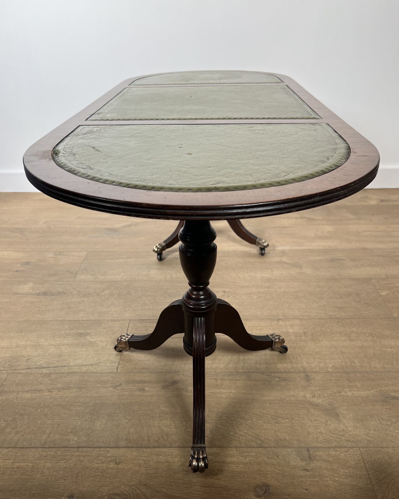 photo vinterior Neoclassical Style Coffee Table In Mahogany, Bronze Claw Legs And Green Leather Tops