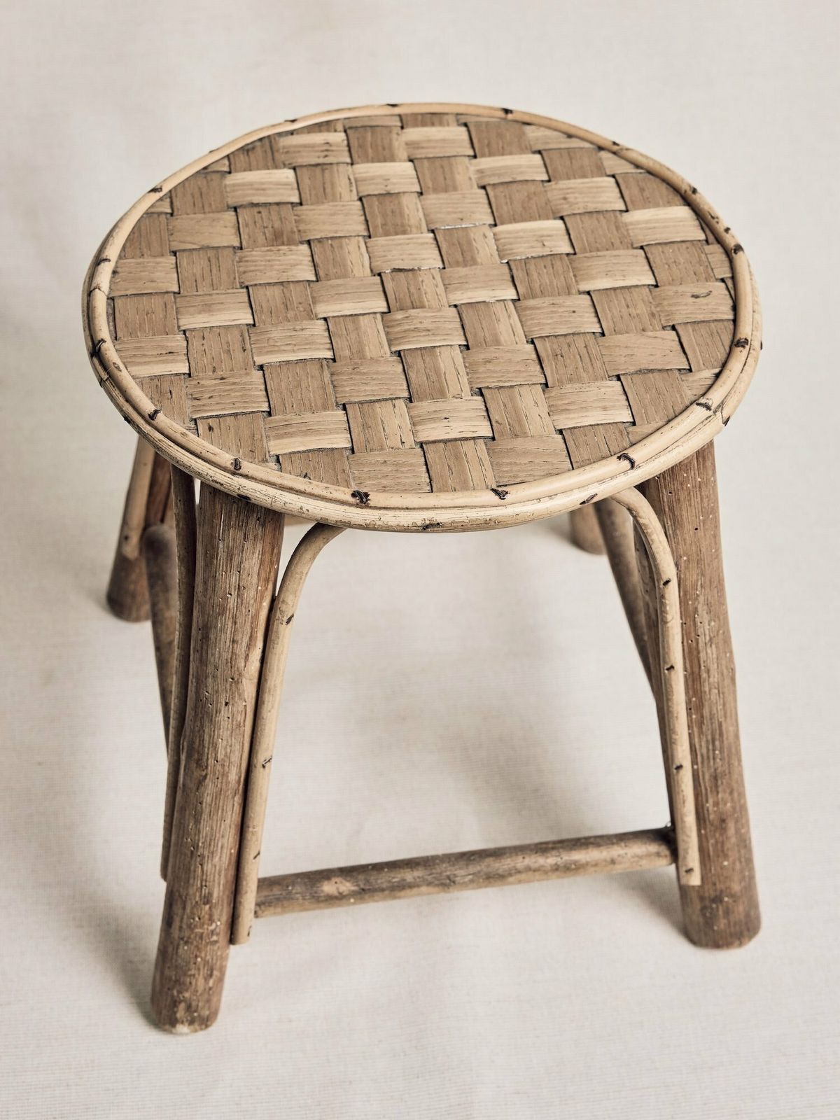 Bamboo & Rattan Stool, 1970s, Vintage photo 253.0