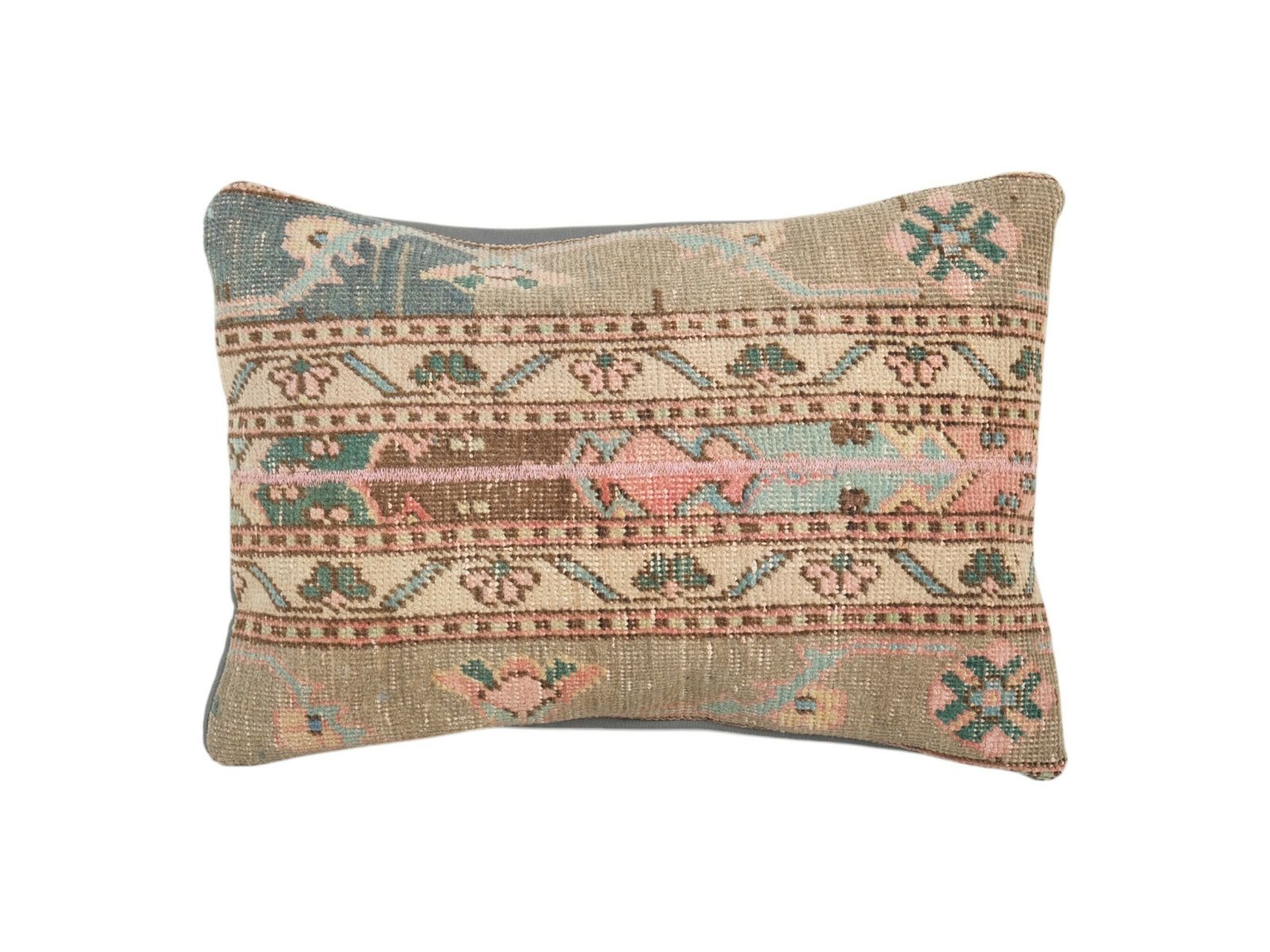 Vintage Muted Carpet Pillow, Faded Ethnic Turkish Yastik Pillow, Oushak Pillow Cover