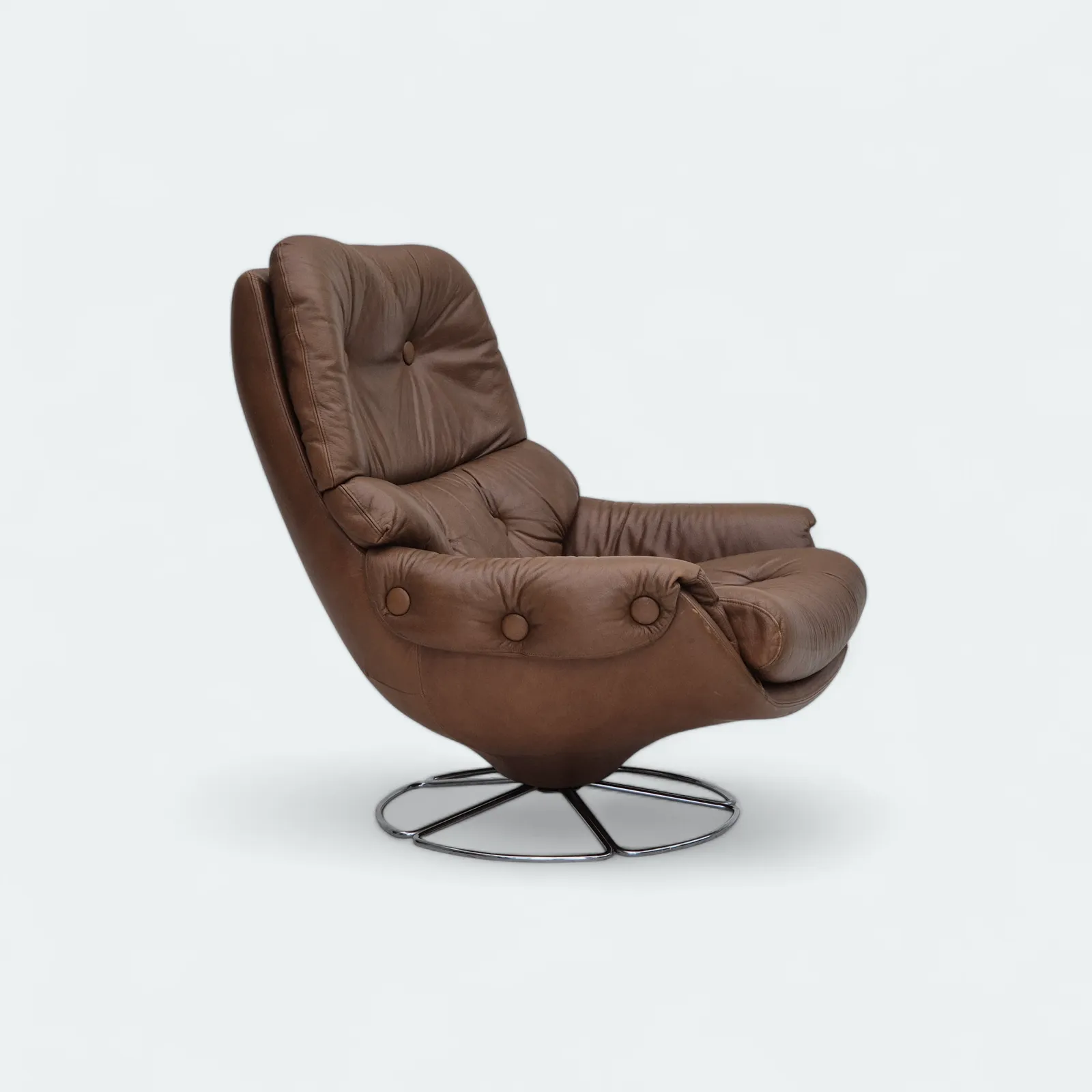 1970s, Scandinavian Swivel Chair, Original Condition, Brown Furniture Leather.