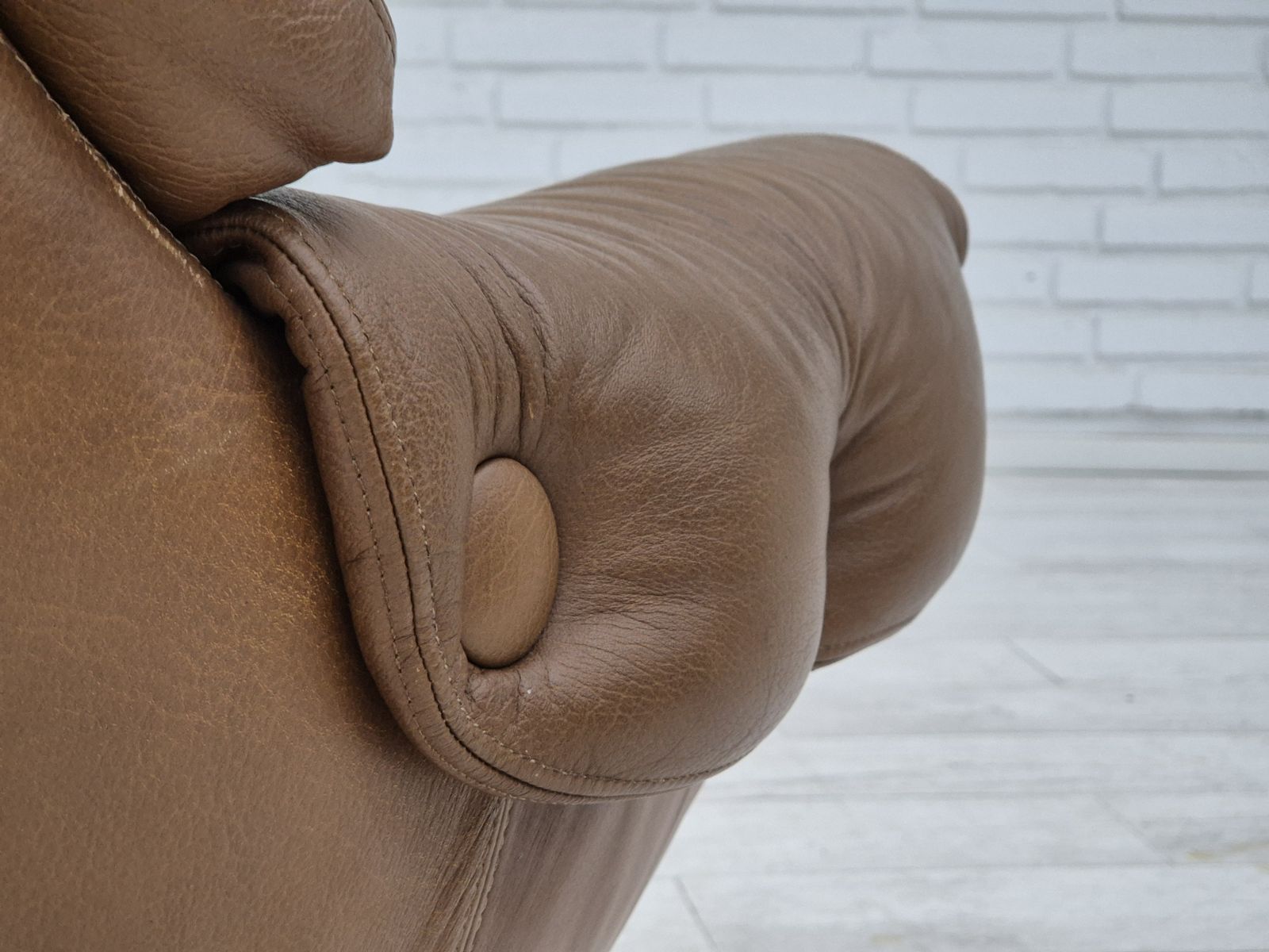 1970s, Scandinavian Swivel Chair, Original Condition, Brown Furniture Leather. photo buy