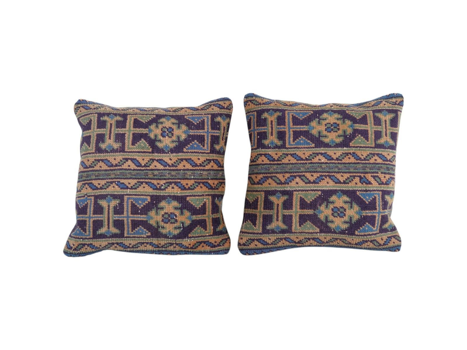 Vintage Turkish Oushak Rug Pillow Cover, Set Handmade Tan Carpet Cover, Pair Faded Ethnic Pillow Cover