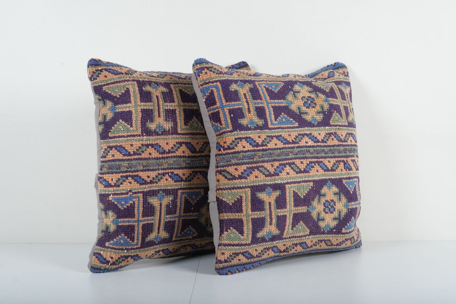Vintage Turkish Oushak Rug Pillow Cover, Set Handmade Tan Carpet Cover, Pair Faded Ethnic Pillow Cover photo furniture