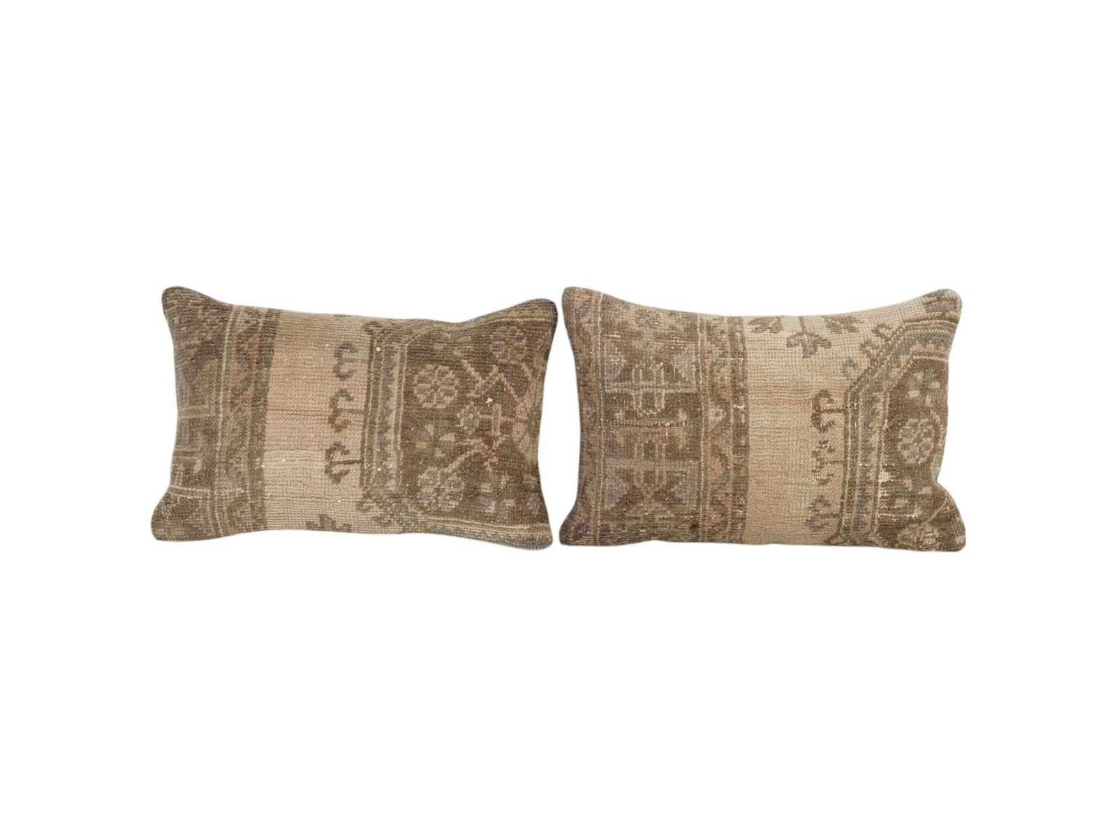 Set Of Two Turkish Oushak Rug Pillow Cover, Matching Boho Woven Pillow Cover, Pair Faded Wool Carpet Lumbar