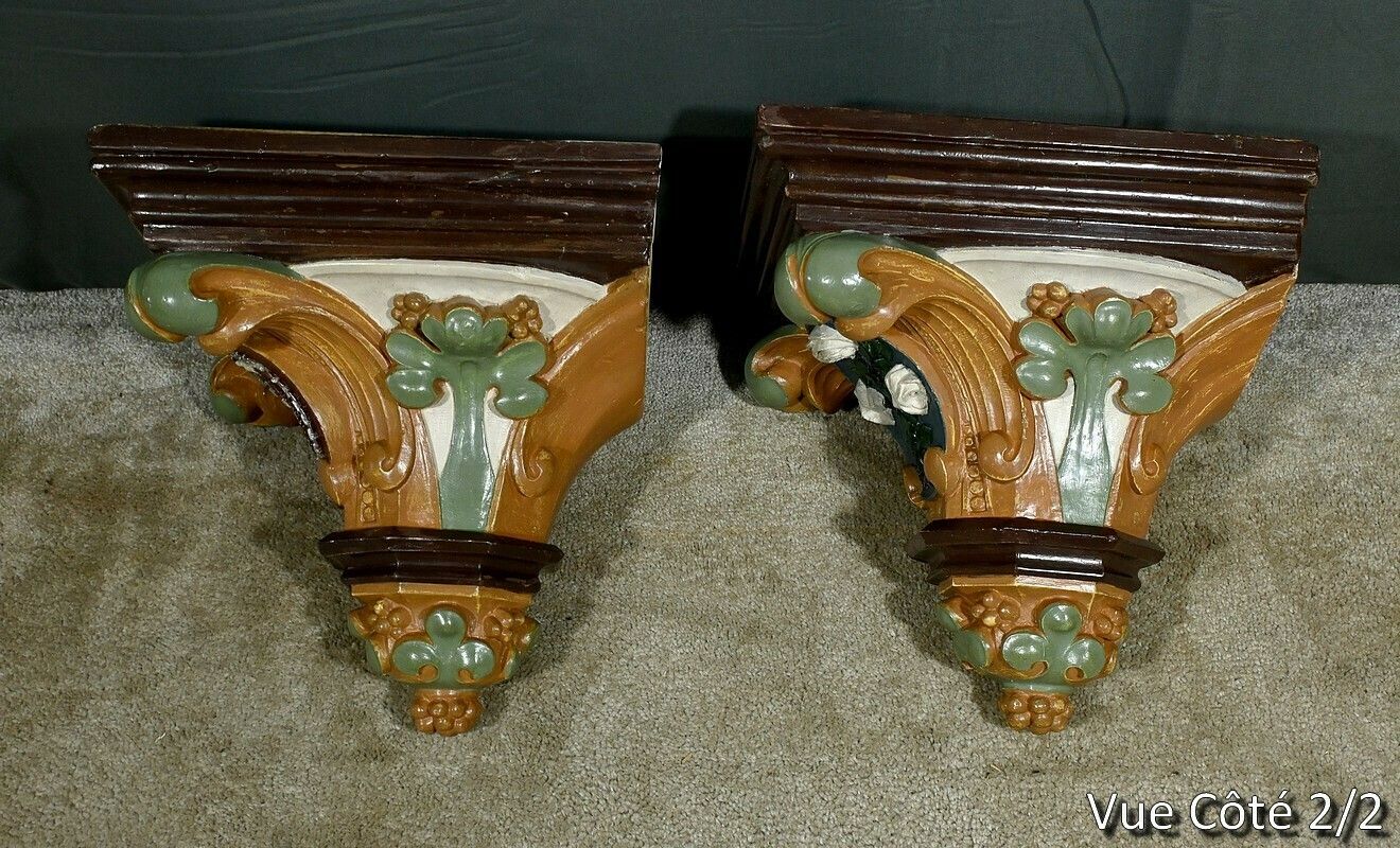 Lighting Pair Of Plaster Wall Consoles, Baroque Style – Late 19th Century photo