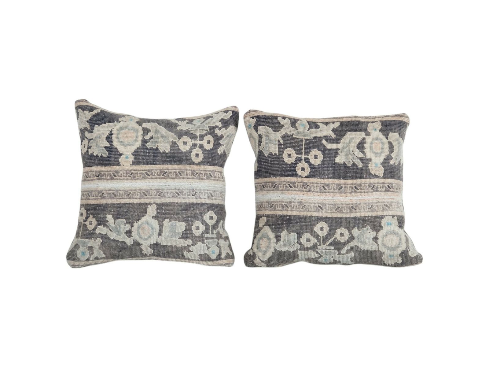 Muted Beige And Blue Carpet Rug Pillow, Faded Ethnic Turkish Yastik Pillow, Oushak  Pillow Cover