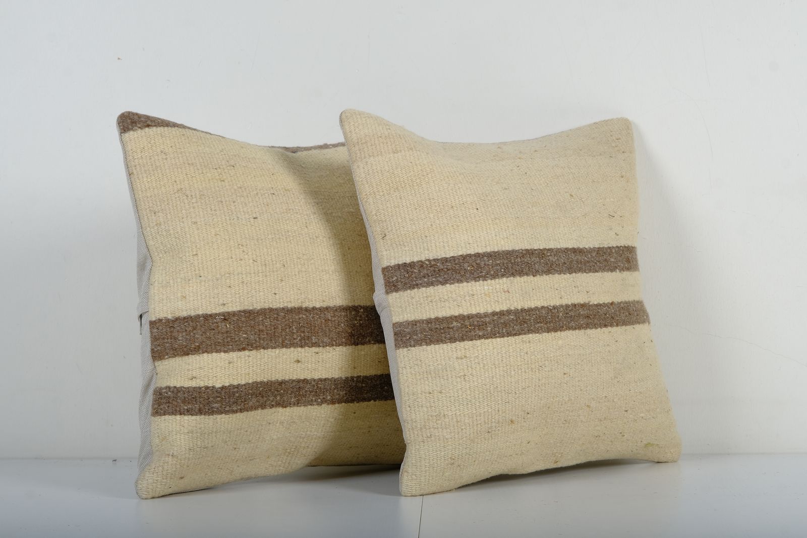 Traditional Turkish Hemp Decorative Kilim Pillow, Set Of Two Anatolian Striped Square Kilim Pillow Cover photo for sale