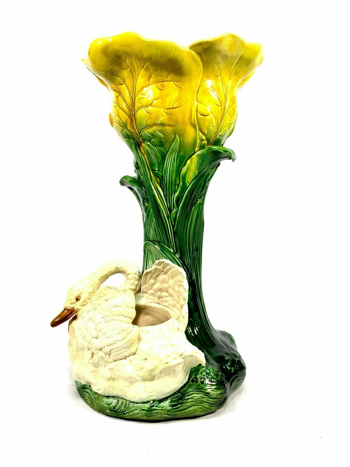 Antique Bretby Ceramic Pottery Jardinier Plant Stand 19th Century Majolica Swan photo furniture