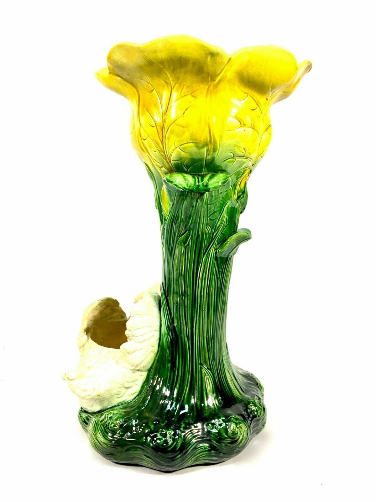 Antique Bretby Ceramic Pottery Jardinier Plant Stand 19th Century Majolica Swan photo for sale