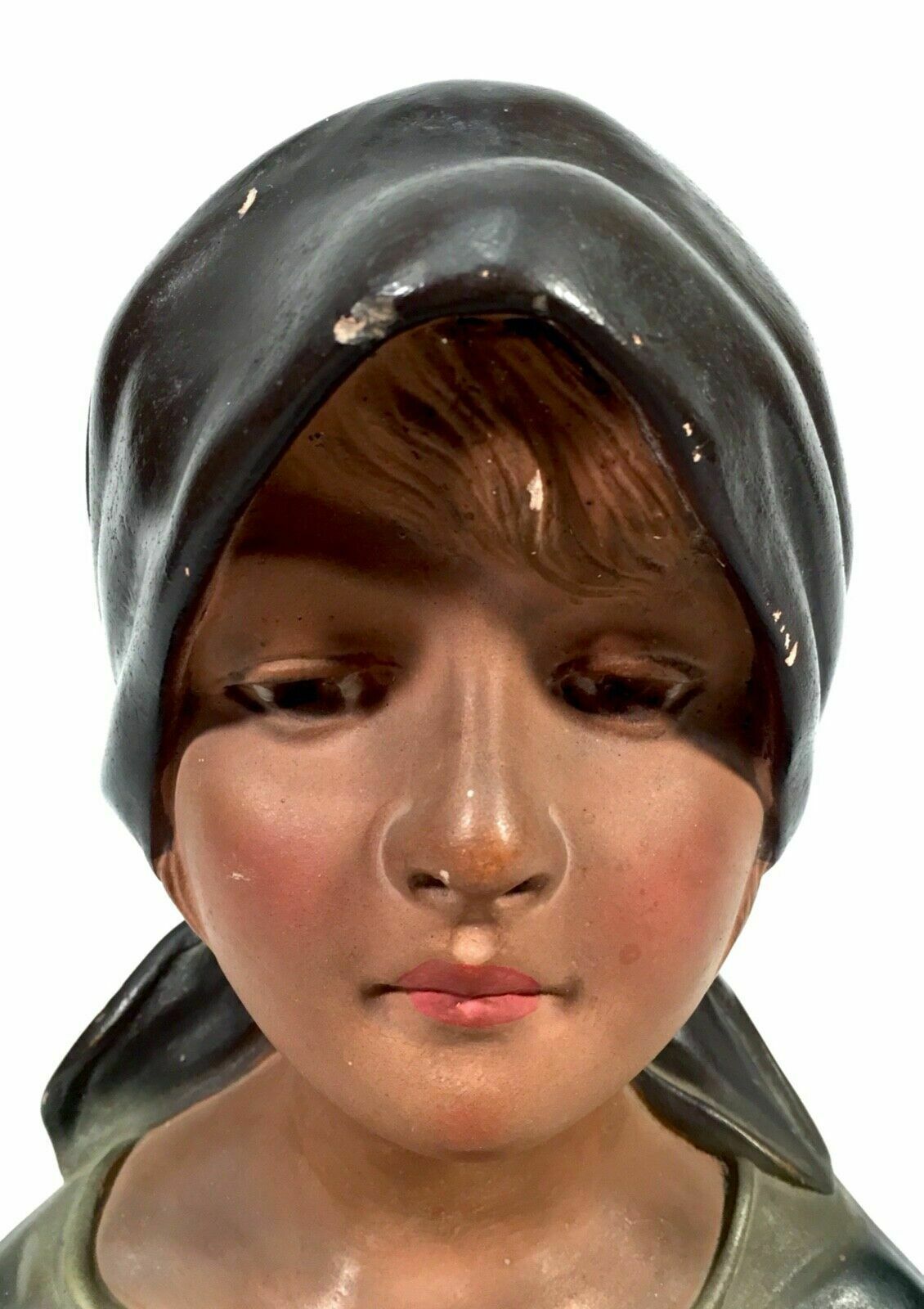 Antique Art Deco French Young Girl Plaster Portrait Bust / C.1930 photo Art
