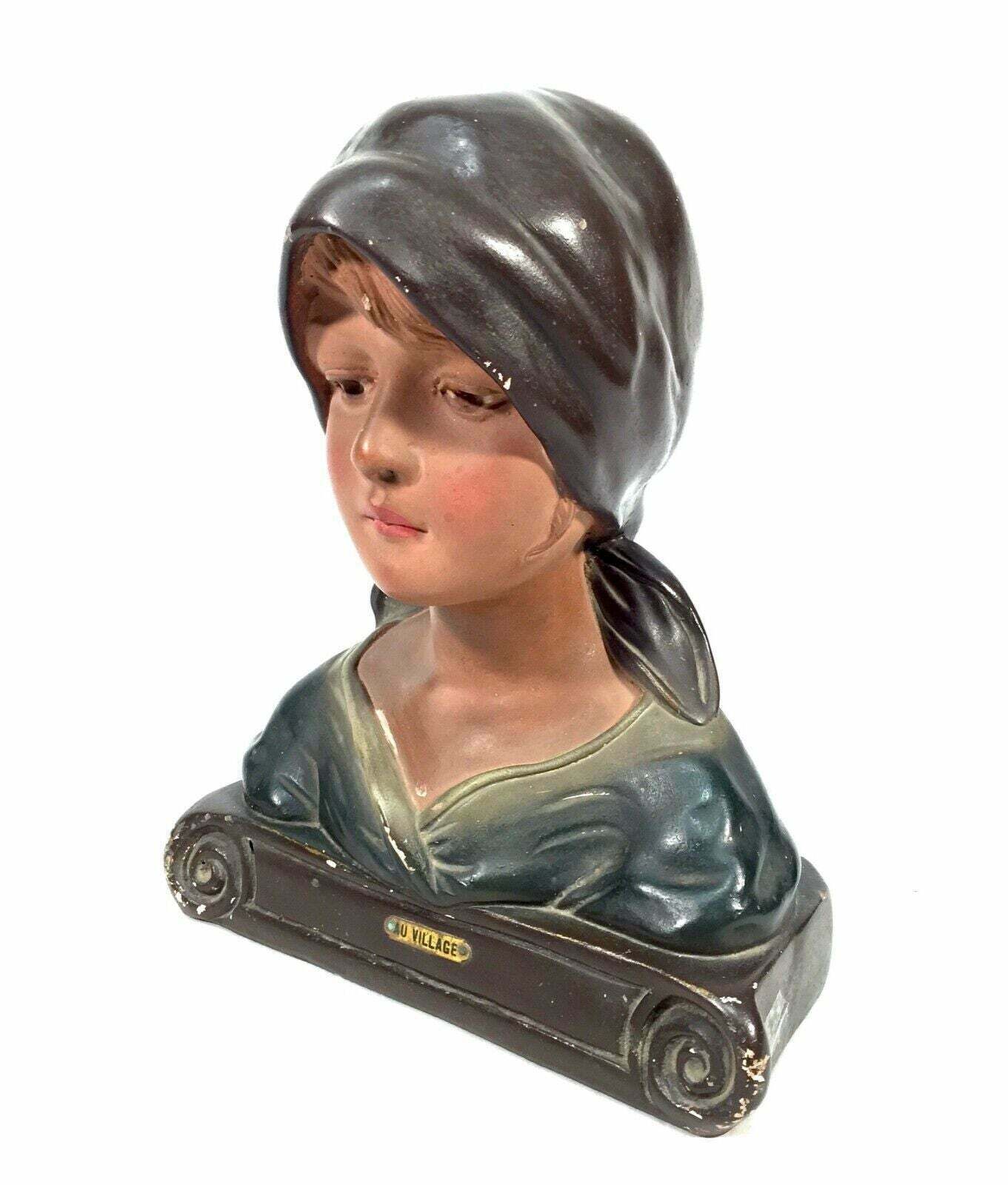 Antique Art Deco French Young Girl Plaster Portrait Bust / C.1930 photo buy