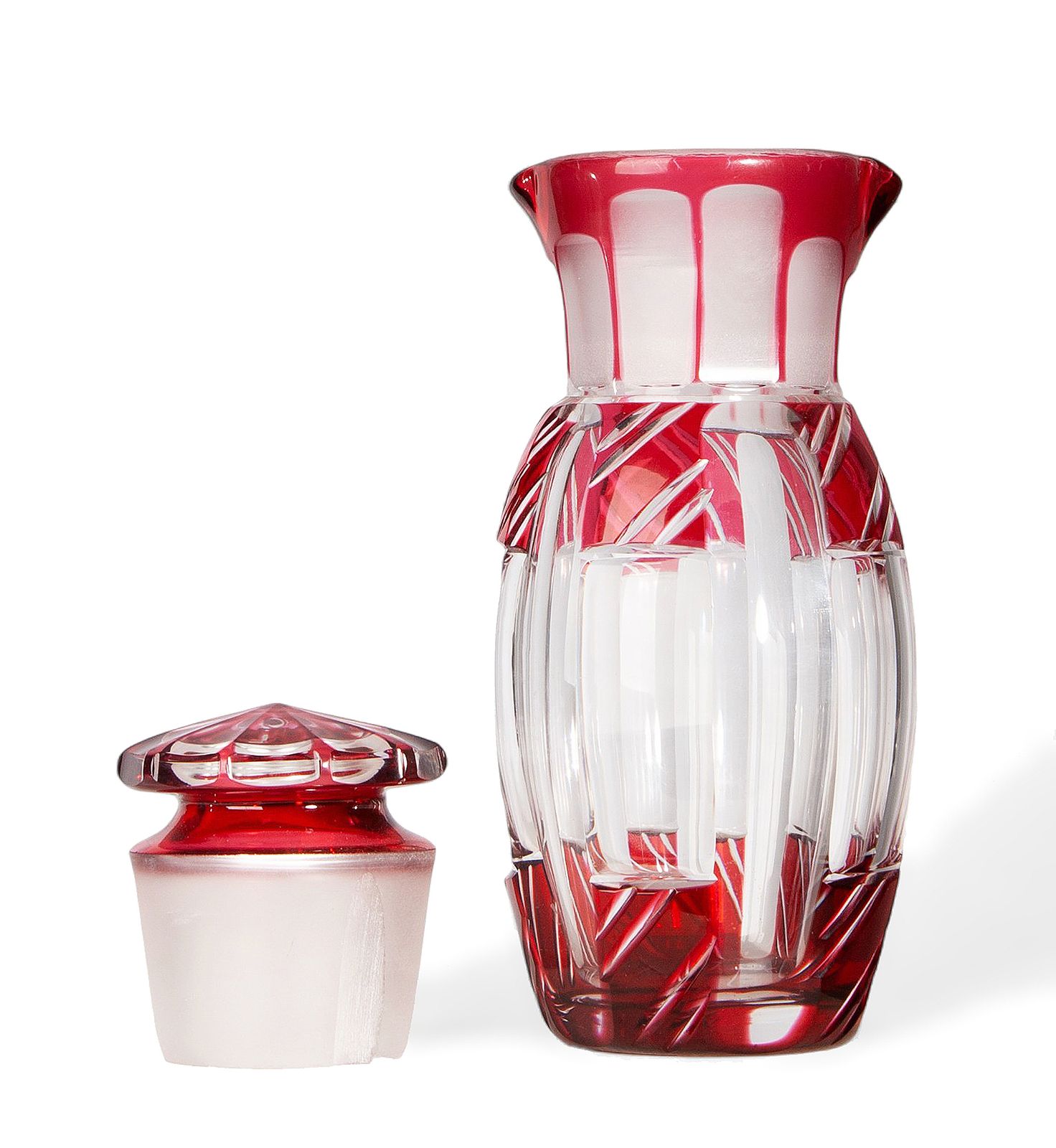 1930s Art Déco Crystal Cocktail Shaker/Bottle And Lid In Ruby Red Overlay Glass, France photo Home Decor