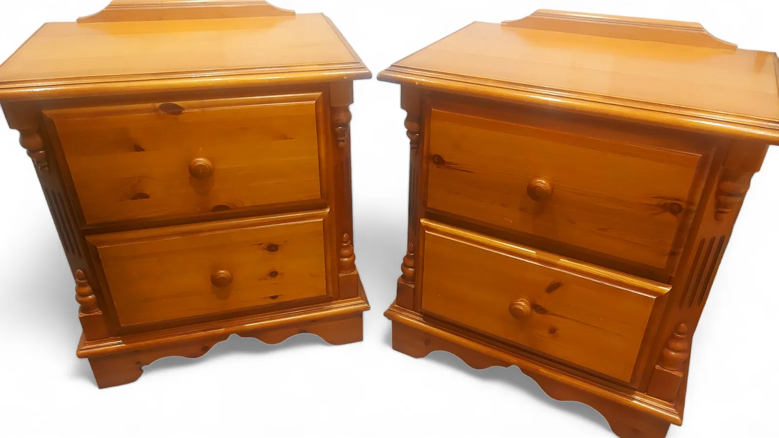 Pair English Country Windsor Pine Farmhouse Large Bedside Tables Oka Lombok